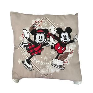 Disney St. Nicholas Pillow Mickey Minnie Mouse Skating Xmas Winter Wonderland